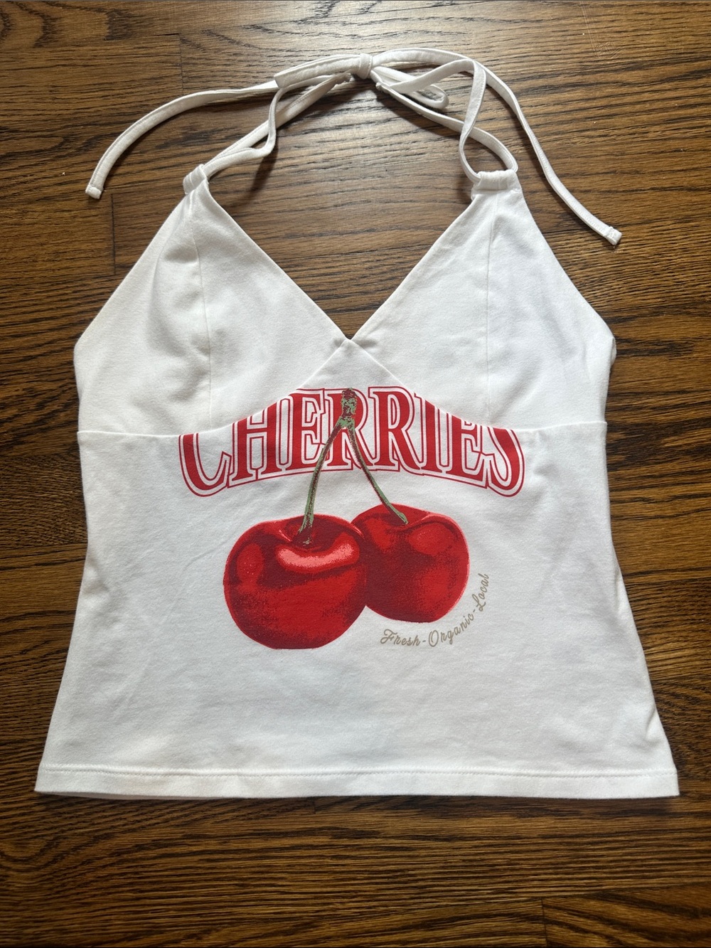Women’s White Halter Tank Top with Cherry Graphic
Note: never worn